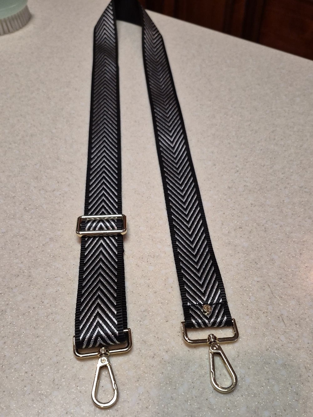 Elie Beaumont London Black & Silver Chevron Woven Crossbody Bag Strap